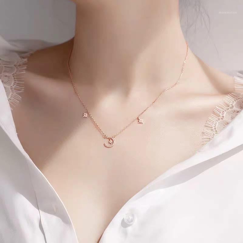 

Tiny Trendy Cubic Zirconia Crystal Moon Star Pendant Luxury Cz Stone Rose Gold necklace For Women Jewelry X-L01111