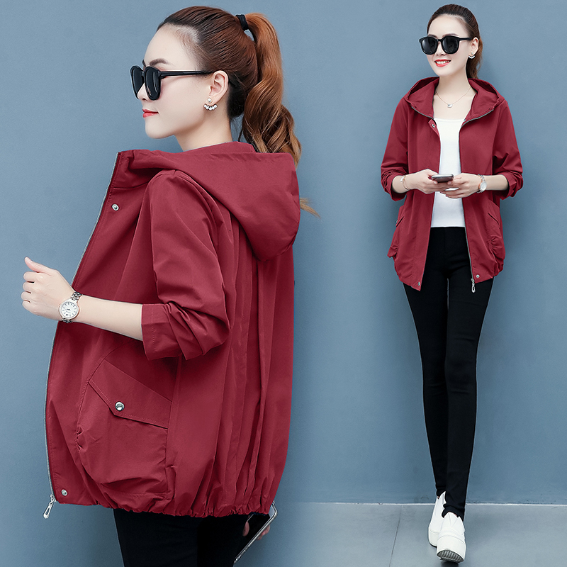 

2021 New Middle-aged Female Oversized Style Spring with Hood Thin Zipper Jacket Outerwear K133 3TC5, Blue