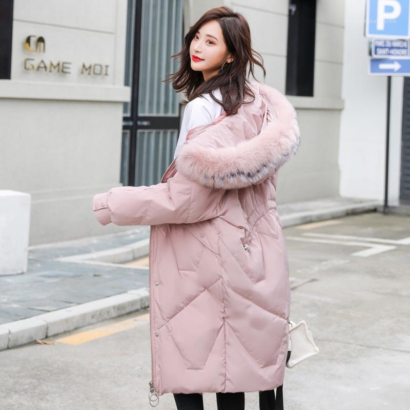 

Oversize Big Fur Hood White Duck Jackets Women Thick Extra Long Down Overcoat Female Puffer Jacket Plus Size JK-8241, Beige