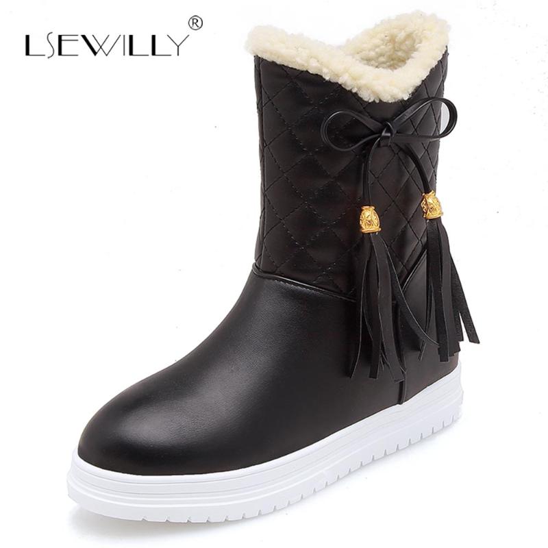 

Lsewilly High Quality Winter Ladies Snow Boots Warm Fur Non-Slip Bowtie Wedge Heel Plush Ankle Boots Women Shoes Size 33-43 E40, Black