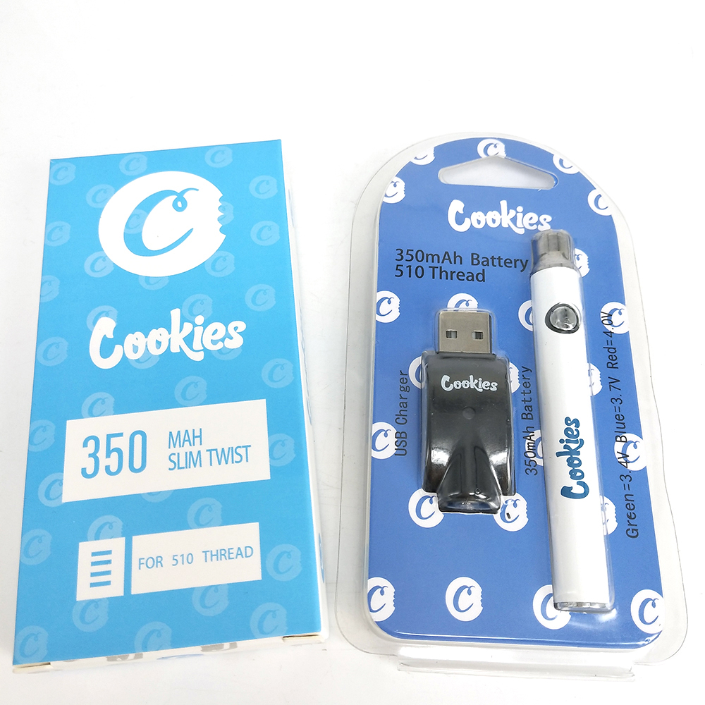 

Cookies Preheating Vape Cartridge Battery 350mAh 510 Thread Vape Pens Adjustable Voltage with Wireless USB Charger Carts Batteries