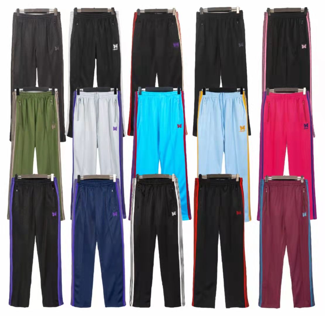 

AWGE Needles Rose Red Pants Rocky Pants Hip Hop 11 High Quality Street Butterfly Embroidery Track Sweatpants Trousers Jogger
