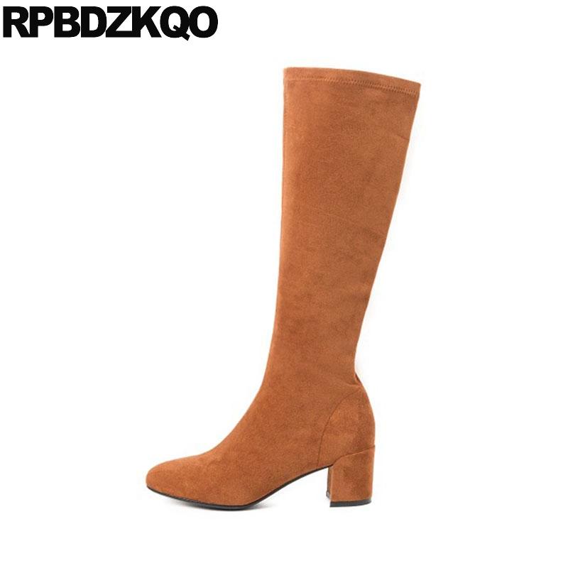 

designer round toe high heel chunky tall suede autumn 10 big size knee brown chinese black shoes long women boots winter 2020