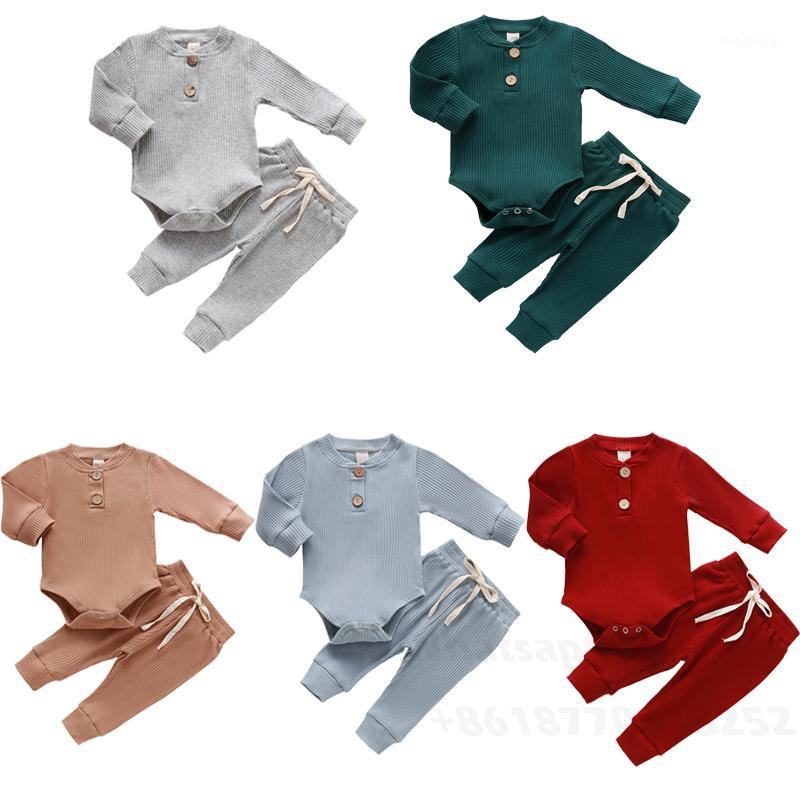 

2Pcs/set Autumn Winter Baby Clothes Baby Girls Boys Knit Ribbed Top Romper Pants Hats Bottoming Newborn Solid Clothing 0-24M1