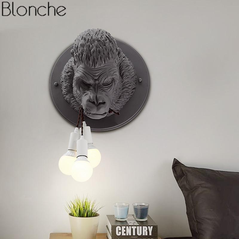 

Modern Gorilla Resin Wall Lamp Creative Led Wall Light Fixtures Loft Industrial Decor Sconce Bedroom Kitchen Home Luminaire