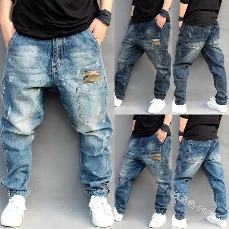

WEPBEL Men Jeans Denim Harem Pants Men' Loose Large Size Pencil Pants Trousers Fashion Bleached, Navy