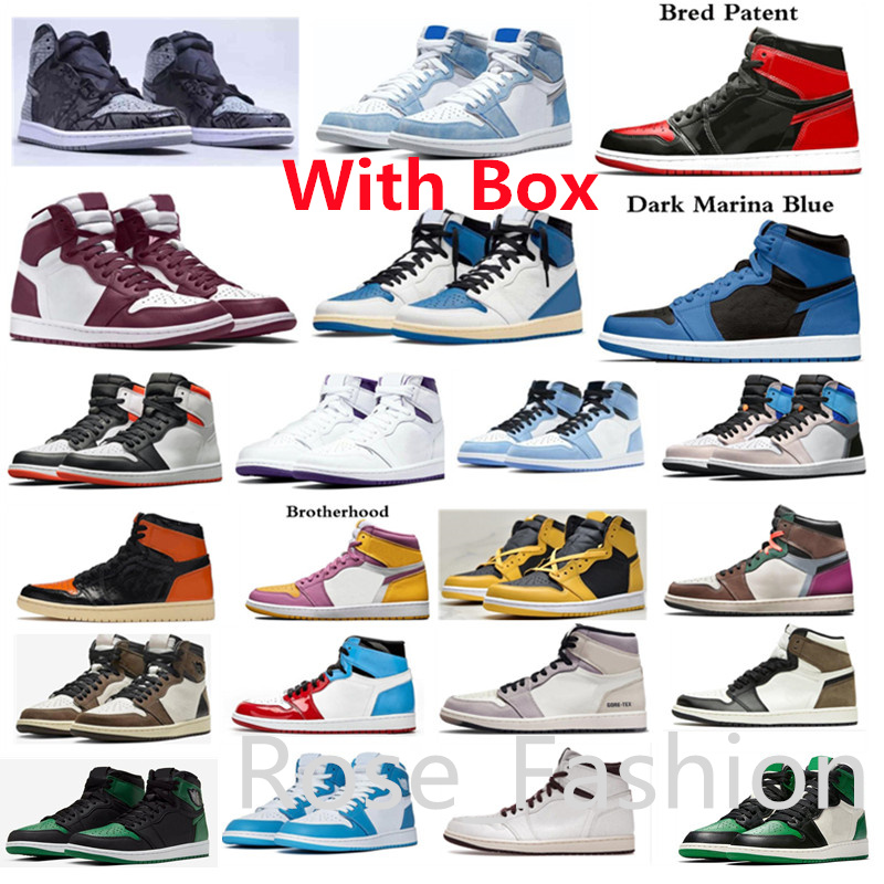 

1s High OG Dark Marina Blue Royal Patent Bred mocha Basketball Shoes Hyper Royal White University 1 Pollen Electro Orange Seafoam Tie Dye Outdoor Athletics With Box, 11