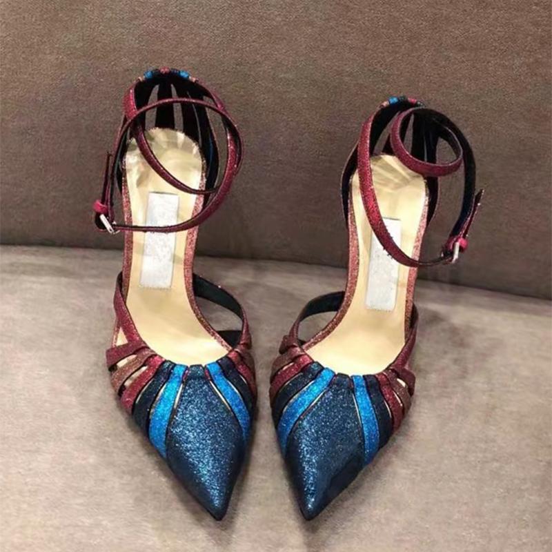 

Sequined Women Sandals Sexy Pointed Toe High Heels Summer Shoes Woman Pumps Cut-outs Sandalias Mujer 2021 Cut-outs Ladies Shoes, As show
