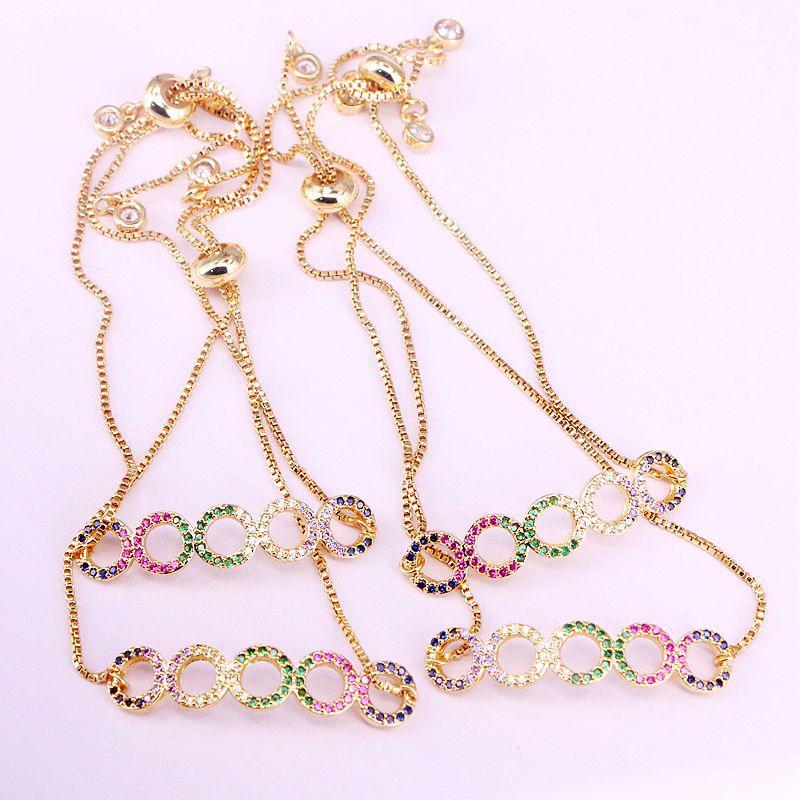 

6PCS, Fashion Rainbow Bracelet Slider Link Chain Rainbow Jewelry Zirconia Micro Pave CZ Charm Circles Bracelets1
