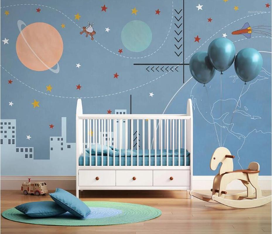 

CJSIR Custom 3D Wallpaper Modern Nordic Cartoon Wallpapers for Living Room Planet Space City Background Photo Wall Painting1, As the pictures