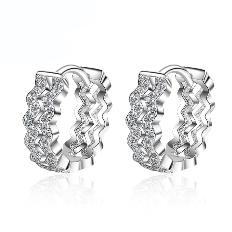 

Hoop & Huggie Exquisite Double Layer Wave Earrings For Women Girl 925 Sterling Silver Cubic Zirconia Earring Jewelry Pendientes Oorbellen