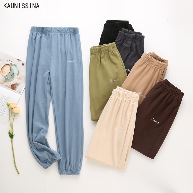 

Women Autumn Winter Homewear Sleep Bottoms Lounge Pajamas Sleepwear Pants Female Elastic Waist Nightwear Trousers, Black