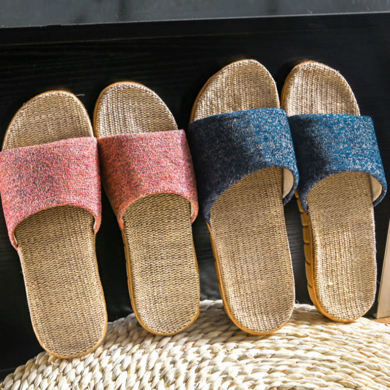 

2021 The New Womanly-colored Linen Blended Indoor Floor Home Ladies Toe Open Slippers Flat Shoes H1ex, Gray.