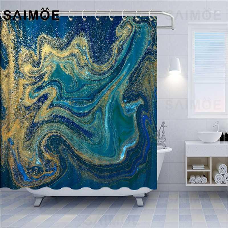

ATOMAX Abstract Striped Shower Curtains Blue Green And Gold Liquid Marble Texture Background Bathroom Shower Curtain Waterproof1