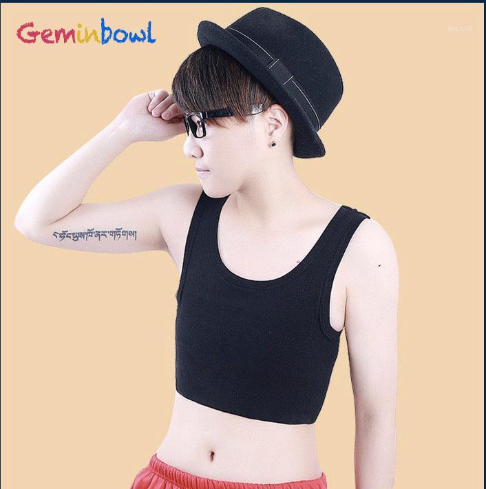 

Geminbowl sport cosplay Les pullover tank top short Bustiers Chest Binder Tomboy cotton Undershirt with elastic band1, White