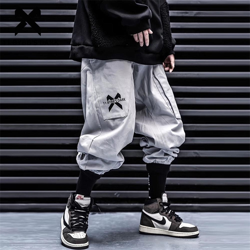 

11 BYBB'S DARK Multi Pockets Letter Printed Cargo Pants Mens Harajuku Hip Hop Casual Trousers Streetwear Joggers Male Sweatpants 201110, Black