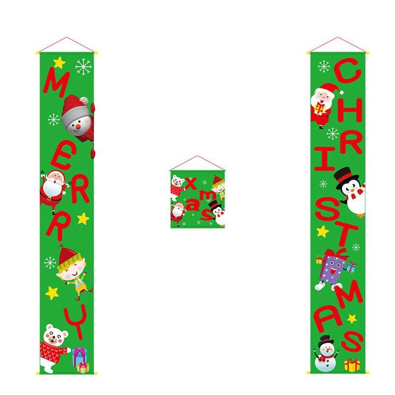 

Merry Christmas Porch Sign Decorative Door Banner Christmas Decorations for Home Hanging Ornaments Green