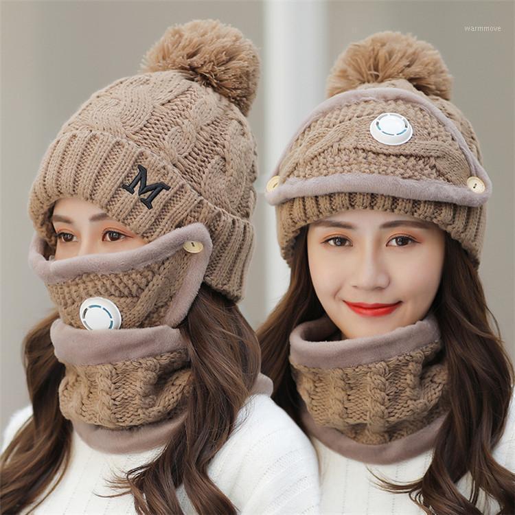 

Fashion Women Skullies Hat Winter Thick Warm Girls Knitted Beanies Hats Female Outdoor Riding Sets Bonnet Beanie Caps1, Set white
