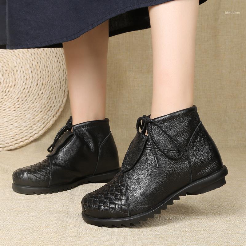 

2020 New Vintage Genuine Leather Ankle Boots for Women Autumn Winter Shoes Woman Black Fur Boots Booties1