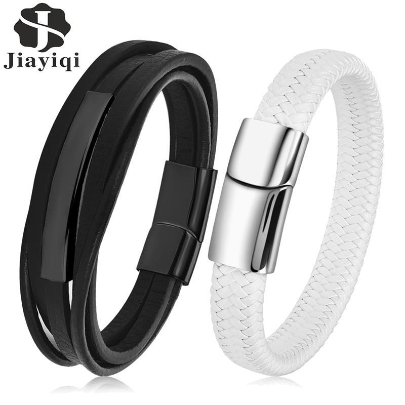 

Bracelet Man Leather Stainless Steel Magnetic Clasps Mutilayer Wrap Bracelets for Men 2020 Fashion Male Jewelry Accessories Gift