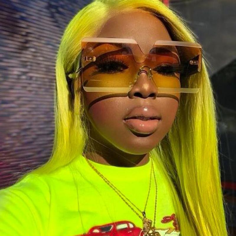 

Sunglasses One Piece Rimless Candy Color For Women Vintage Pink Yellow Gradient Shield Sun Glasses Men Hip Hop Big Shades