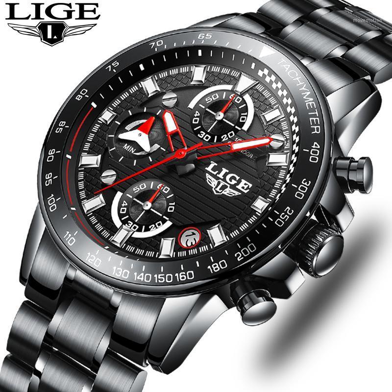 

LIGE Top Mens Fashion Business Quartz Watch Men Sport Full Steel Waterproof Black Clock Watches relogio masculino1, Silver black leather