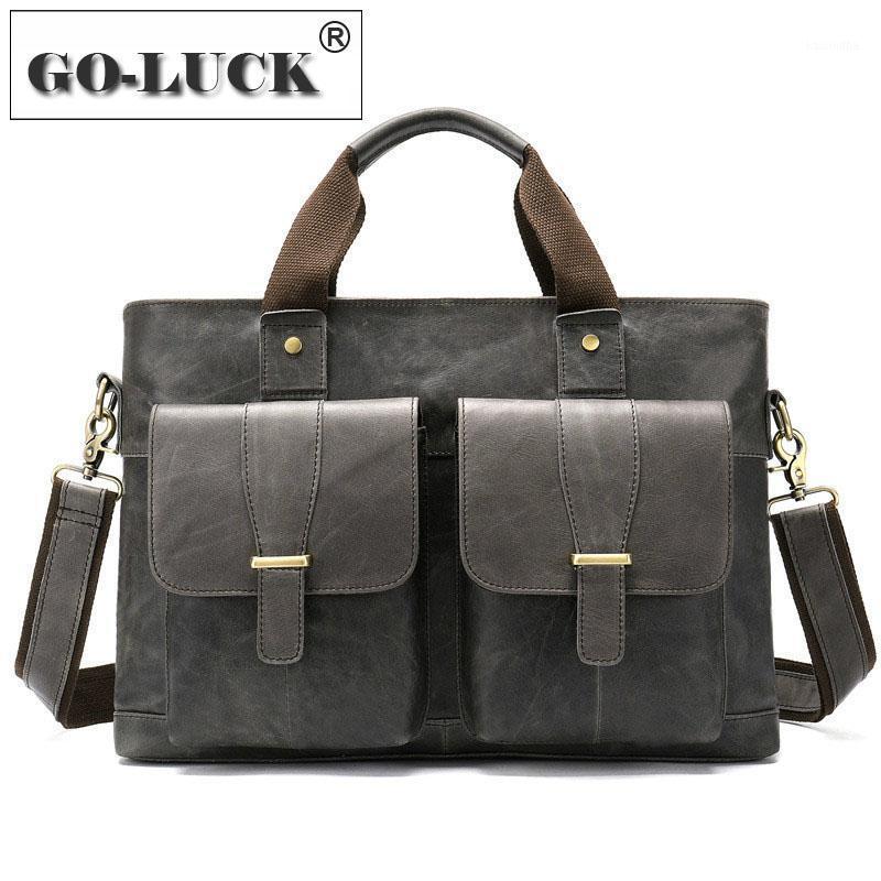 

Business Top-handle Handbag 14' Computer Laptop Briefcase Genuine Cowhide Leather Men Crossbody Shoulder Bag Classic Style1, Gray