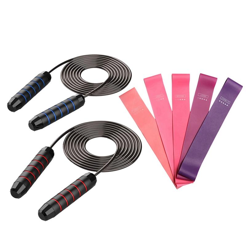 

2Pack Jump Rope with 5Pcs Resistance Bands Adjustable Workout Bands for Home Fitness Body Strength Training, Red