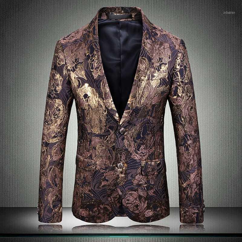 

New Gold Male Blazer Luxury Three-dimensional Jacquard Prom Blazers Men Plus Size 4XL 5XL Blazer Masculino Party Man1, Gold 1912
