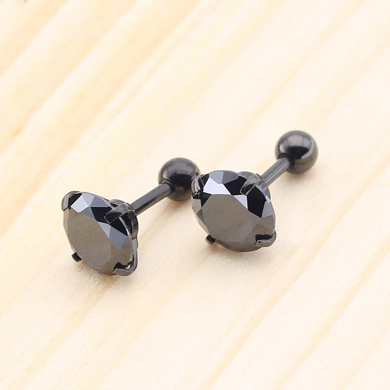 

Stud 1Pair The Latest Fashion Titanium Stainless Steel Four Claw Black Zircon Earrings Set