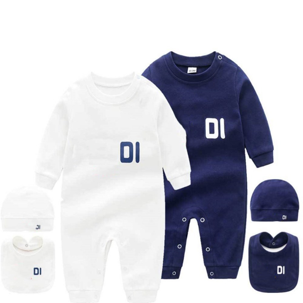 

Infant 3 Set Hat Bib Jumpsuit Kids Clothes Girls Boys Letter Clothes Newborn Baby Rompers Toddler Clothes, White