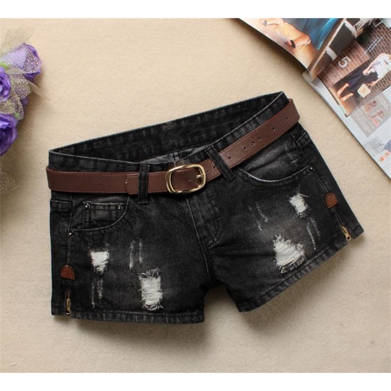 

Autumn For Women Sexy Mini Women' Rivet Holes Jeans Low Waist Shorts Without Belt Ripped Denim Short J2305 Y200822, As the picture