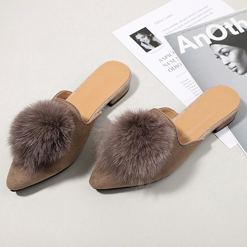 

Women's Slippers Pointed Toe Female Slip On Woman Mules Shoes Square Heels Office Ladies Footwear Fashion Suede 2021 Low Heels #v41r, Black