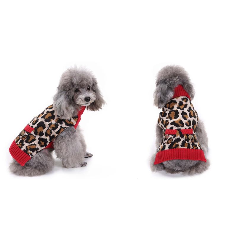 

Autumn Winter Warm Leopard Pattern Dog Sweater Clothes Pet Puppy Turtleneck Sweaters Knitwear Fashion Clothing Accessories, As pictures shown