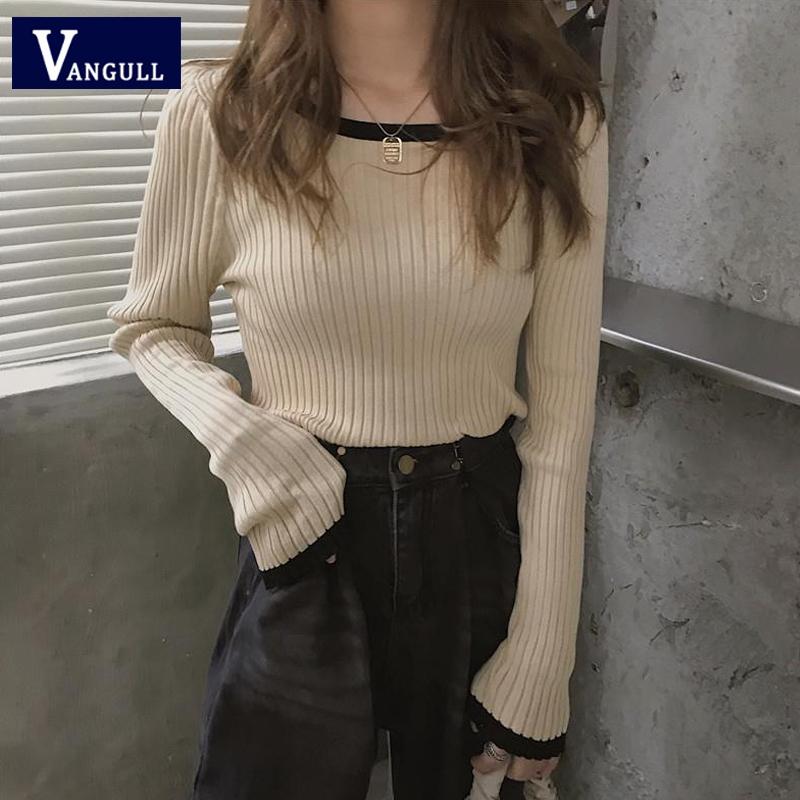 

Women Sweater Autumn Winter 2020 New Korean Style Ins Slim Female Round Neck Long Sleeve Causal Bottom Trend Pullovers, Black