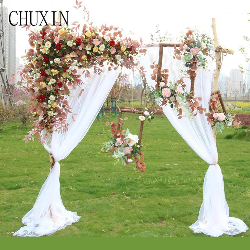

Autumn outdoor window wedding floral arch Rose Artificial flower row home decoration Floral photo frame Wall mount wedding prop1