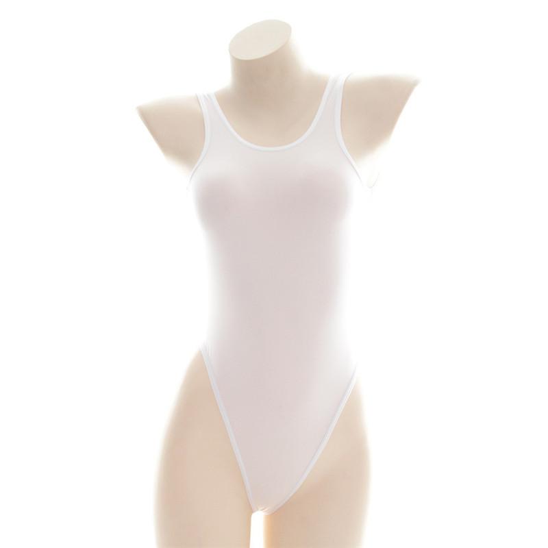 

One-Piece Suits One Piece Swimsuit Women Swimwear Monokini Sexy Bikini Ice Silk Solid Color Vest Ultra Thin Transparent Japanese Student Spa