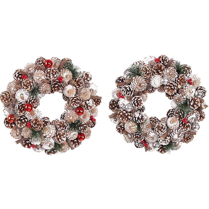 

JEYL 35Cm Artificial Christmas Wreath for Front Door Wreath with Pinecone Thanksgiving Indoor Outdoor Decoration, Red