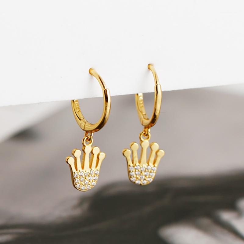 

100% 925 Sterling Silver Gold Color Crown Mix Zirconia Hoop Earring For Women Pendientes Ear Piercing Kids Oorbellen 2020 New1