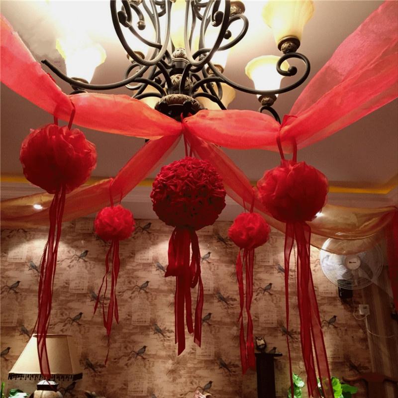 

15cm Artificial Silk Flower Rose Balls Bouquet Centerpiece Pomander Party Wedding Centerpiece Decorations Artificial Flowers, Red