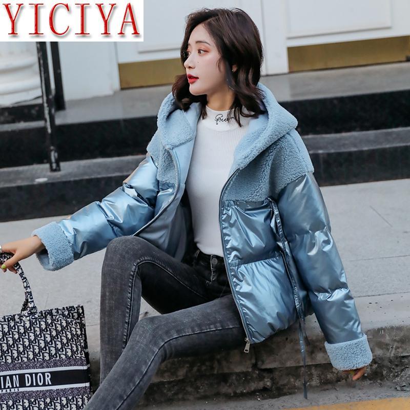 

Lambskin Wool Jacket Plus Size Thick Warm Winter Coat Women Hoodies Sequins Coats Female Blue Cashmere Loose Clothing