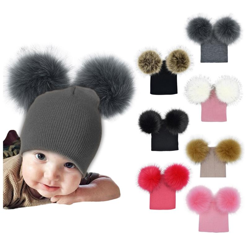 

Infant Baby Girls Boys Crochet Knit Winter Warm Faux Furs Ball Hat Beanie Cap