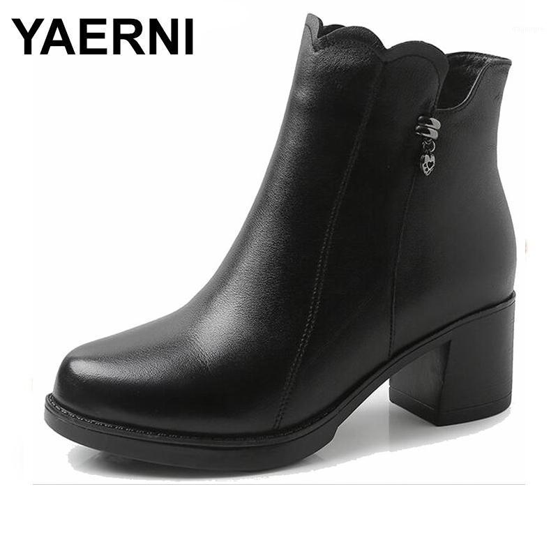

YAERNI 2020 Women Fashion Vintage Ankle Boots Soft Leather Shoes Female Winter Ankle Boots Comfortable Women Shoes E2961, Black