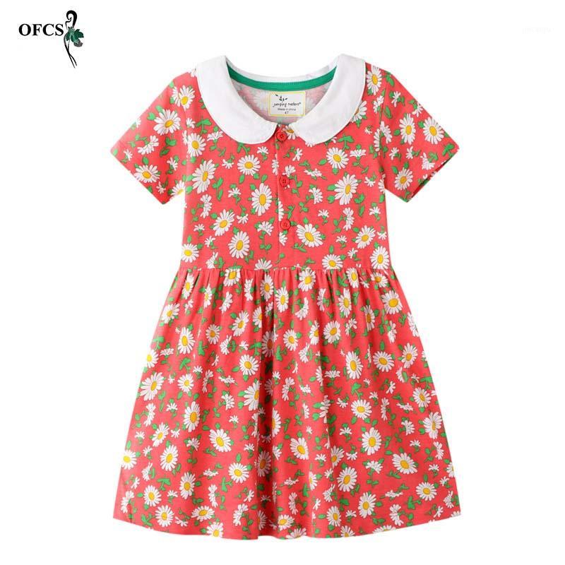 

Girls Dress Summer New 2-7 Years Kid Girls Cotton Short Sleeve Dress Baby Flowers Printed Princess Children Clothes1, Color b