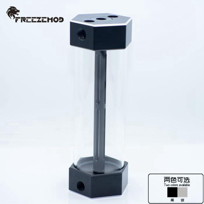 

FREEZEMOD computer water cooler glass water tank defoaming metal hexagon side hole adjustment at any angle. BL-LBX1
