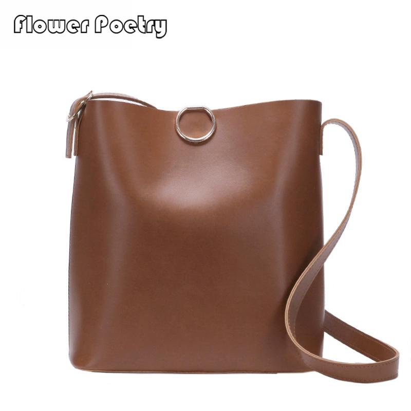 

Hot Fashion Women Shoulder Bag Solid Large Capacity Ladies Bucket Bag High Quality Leather Female Crossbody Bags Bolsas Sac 2021, Black