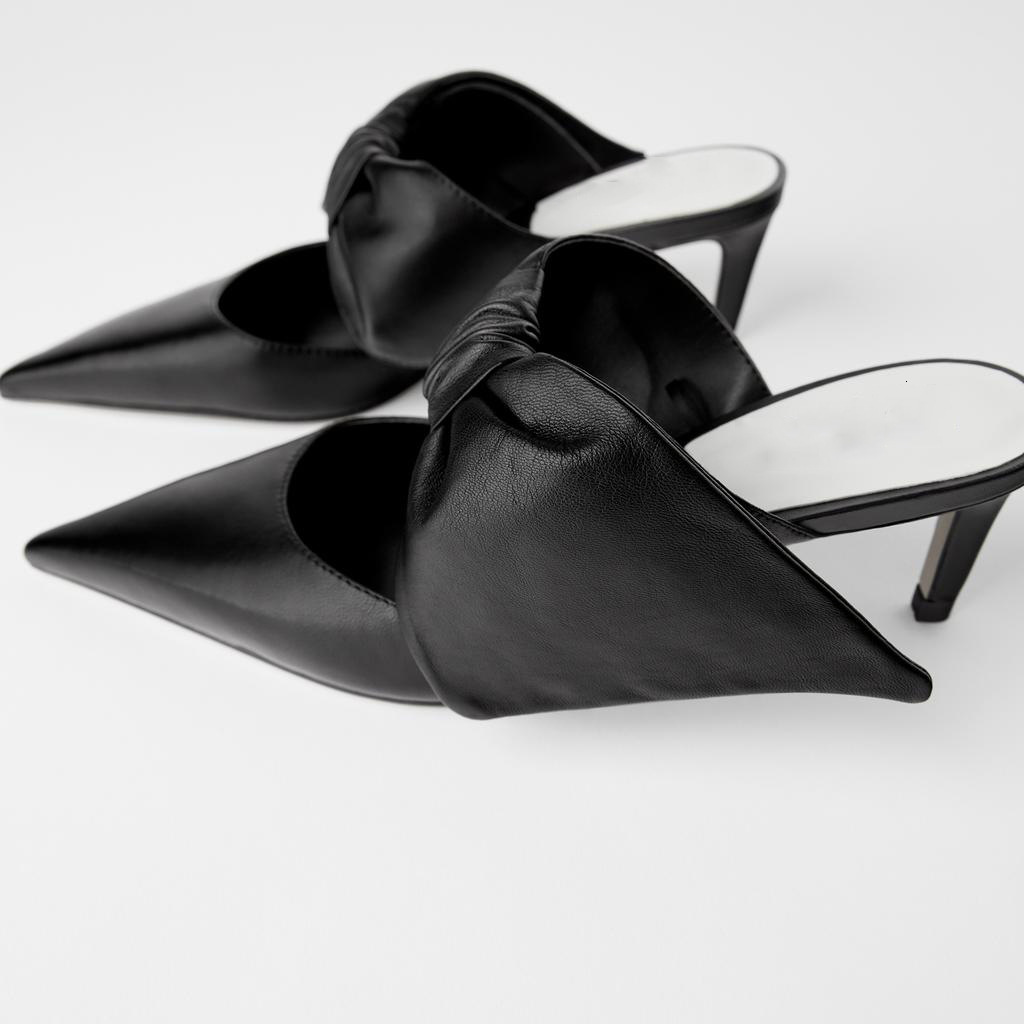 

2021 New Women's Shoes Black Bowknot Thin High Heels Slippers ONLM