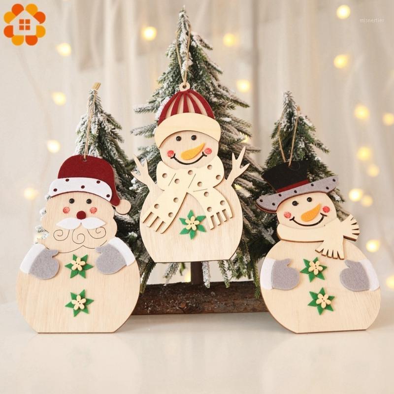 

1PC Christmas Snowman Wooden Pendants Ornaments Xmas Tree Hanging Ornament Wood Crafts Kids Gift For Christmas Party Decorations1