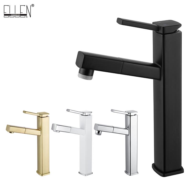 

ELLEN Pull Out Bathroom Sink Faucet Tall Black Hot Cold Water Mixer Bath Faucets Deck Mounted 2 Type Water Spray ELM4600T