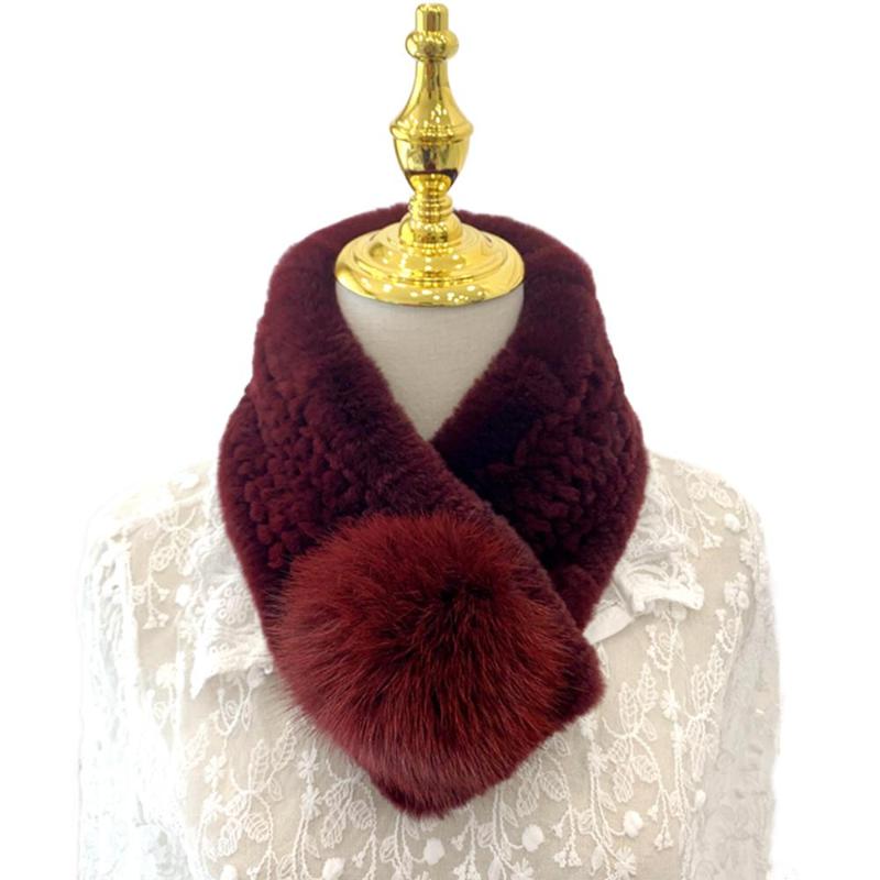 

Scarves Lady Winter Fur Scarf Real Rex Pompom Neckerchief Handmade Fluffy Super Soft 16Colors